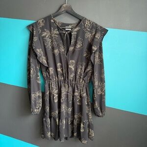 Wilfred Elegant Black Dress with Gold Leaf Design